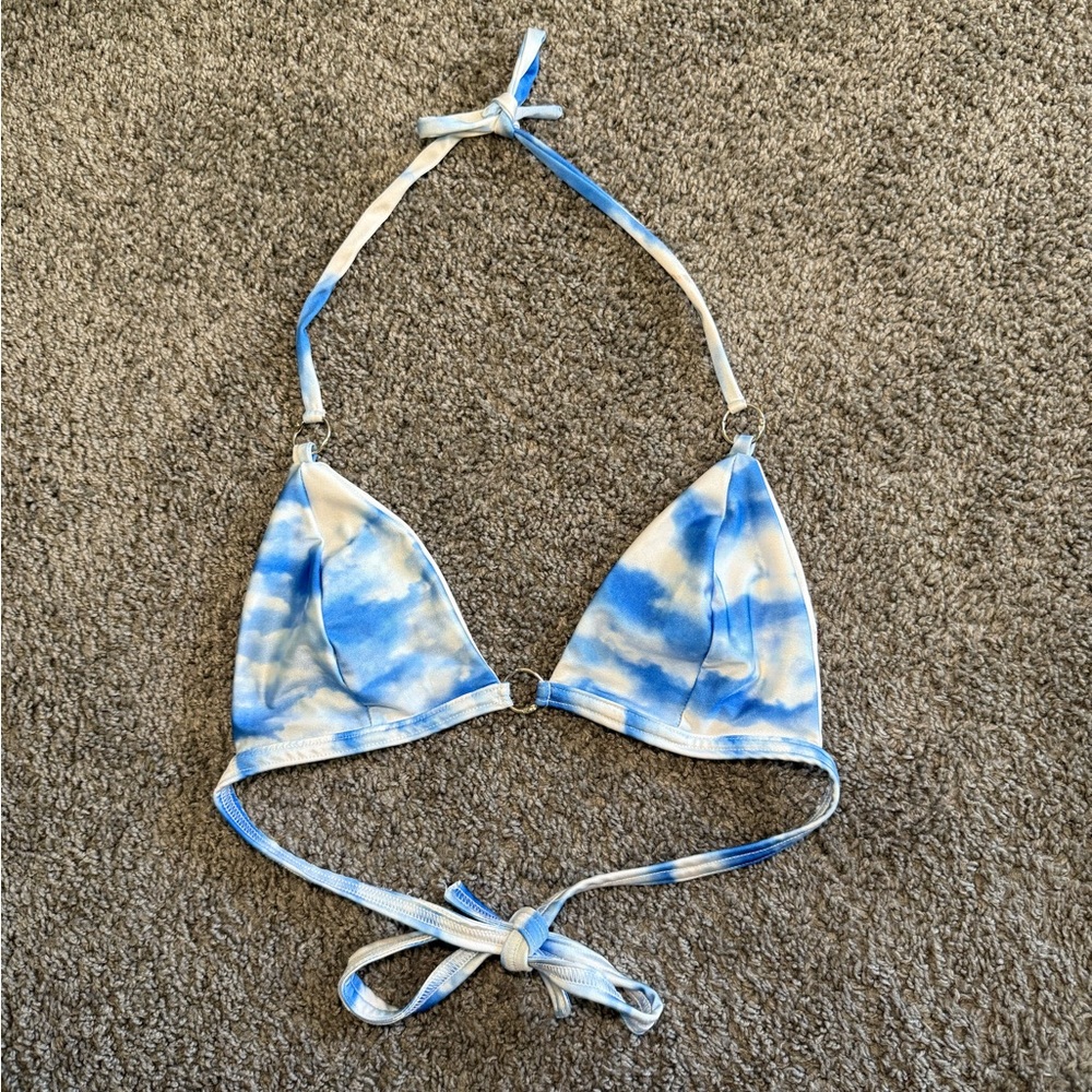 Blue and White Tie-Dye Bikini Top